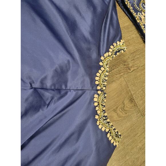Rachel Allan Hand-Beaded Navy Blue Satin 2 Piece Prom Dance Dress Size 12 - Picture 8 of 13
